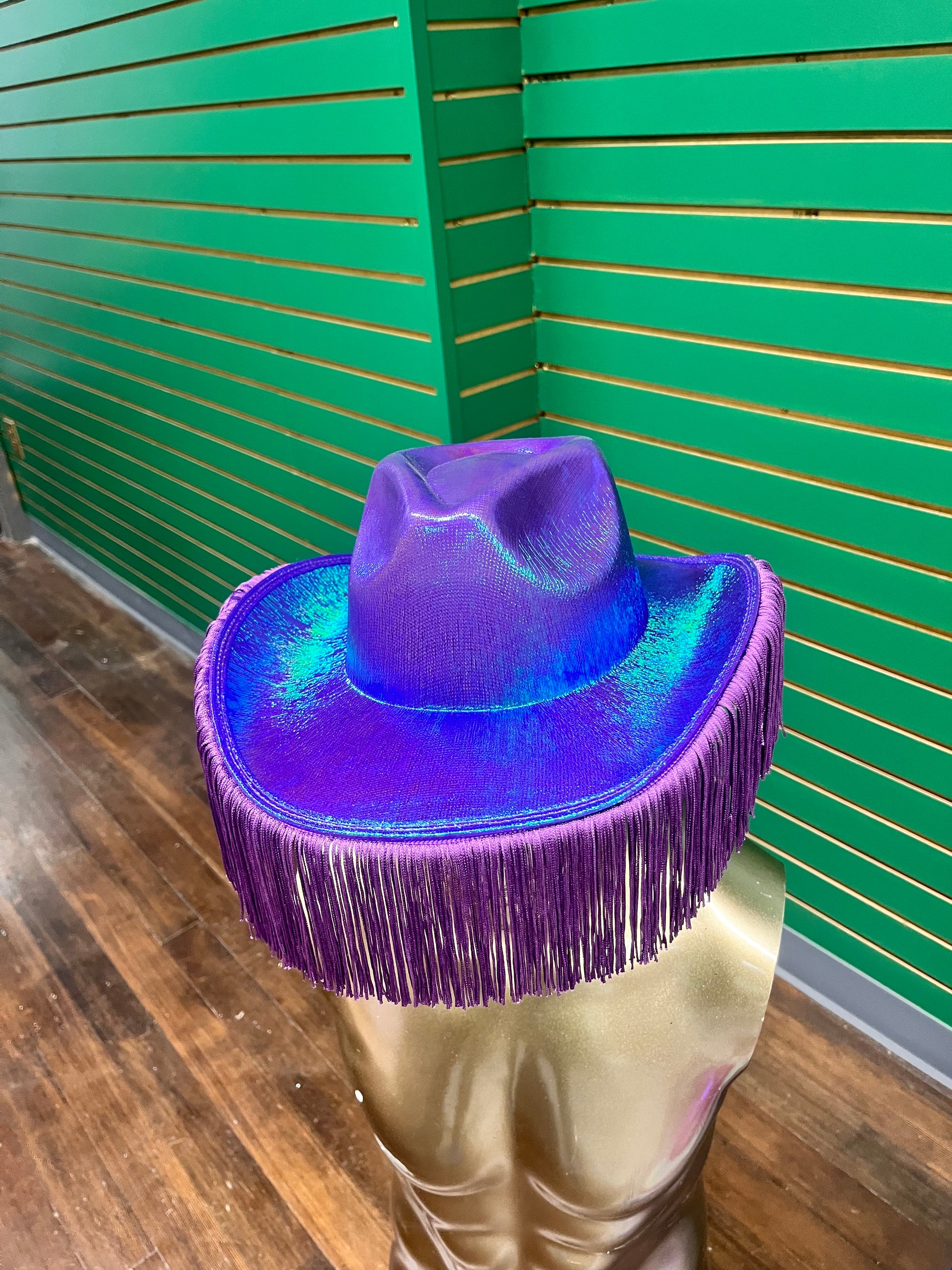 Fringed Iridescent Purple Cowboy Hat