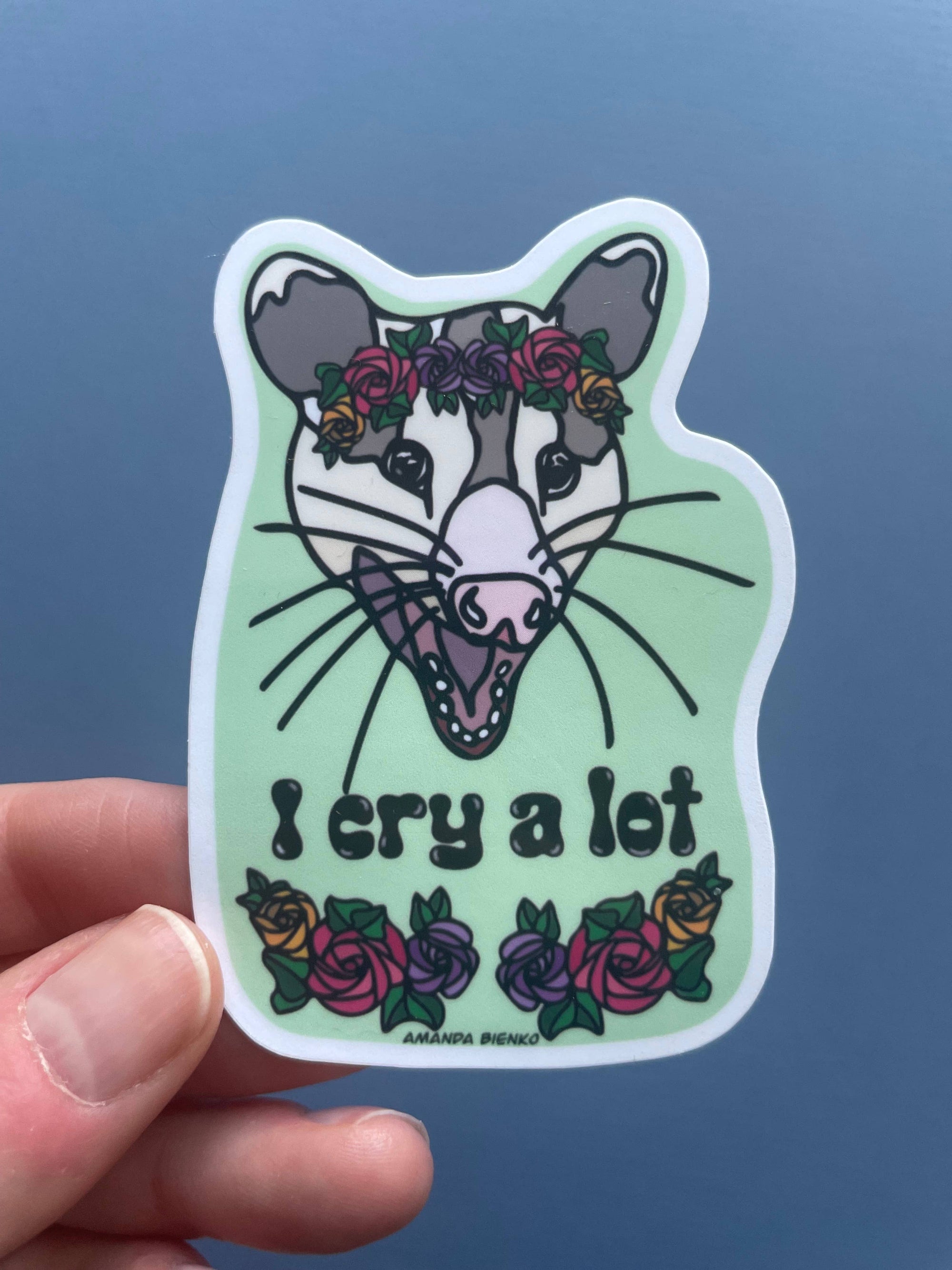 Funny Crying Emotional Possum Flower Sticker