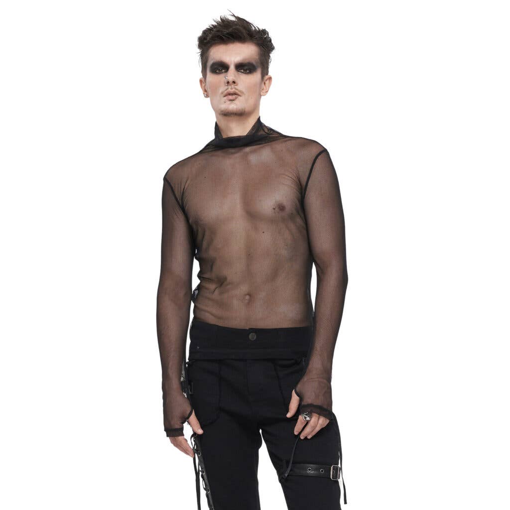 Long Sleeve Mesh Top in Black