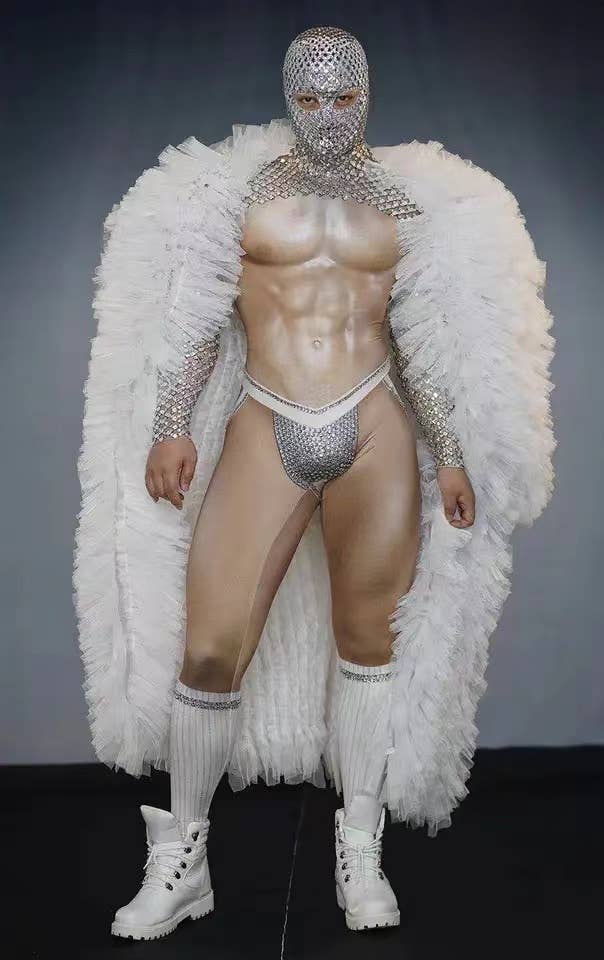 Nude Fetish Rhinestone Onepiece bodysuit