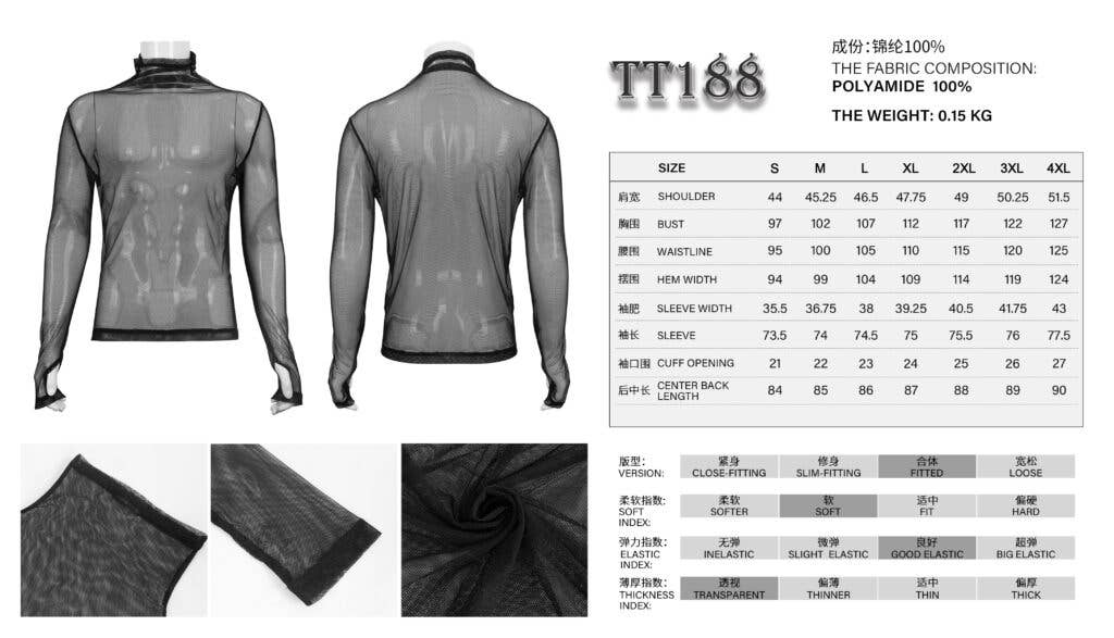 Long Sleeve Mesh Top in Black