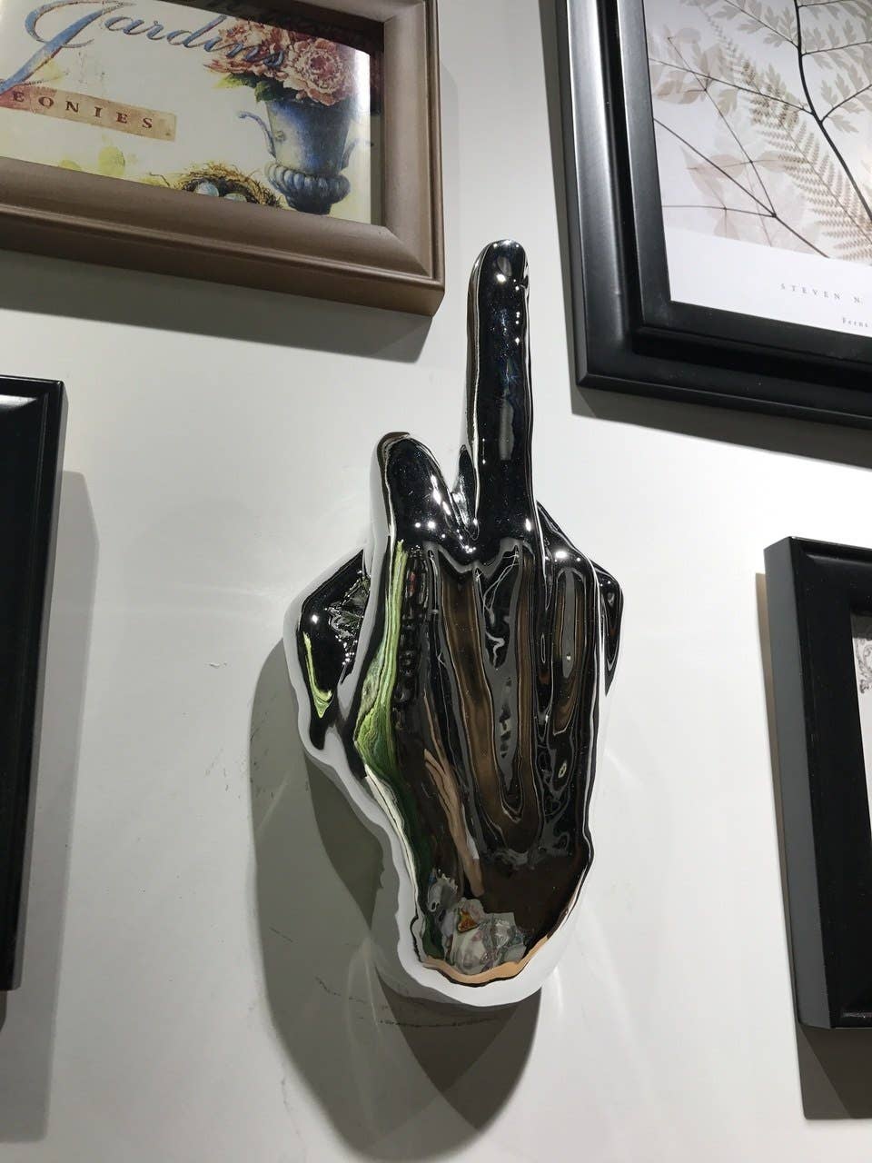 Silver Middle Finger Wall Mount - 7" long