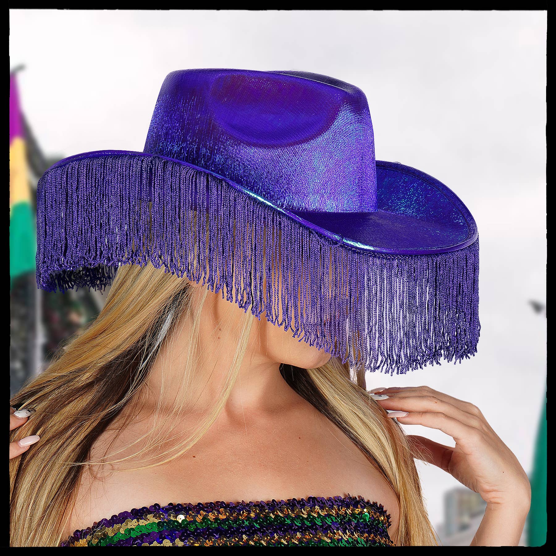 Metallic Purple Cowboy Hat with Fringes