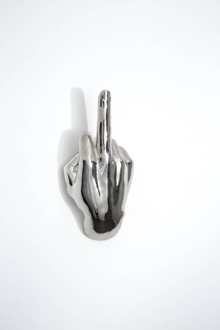 Silver Middle Finger Wall Mount - 7" long