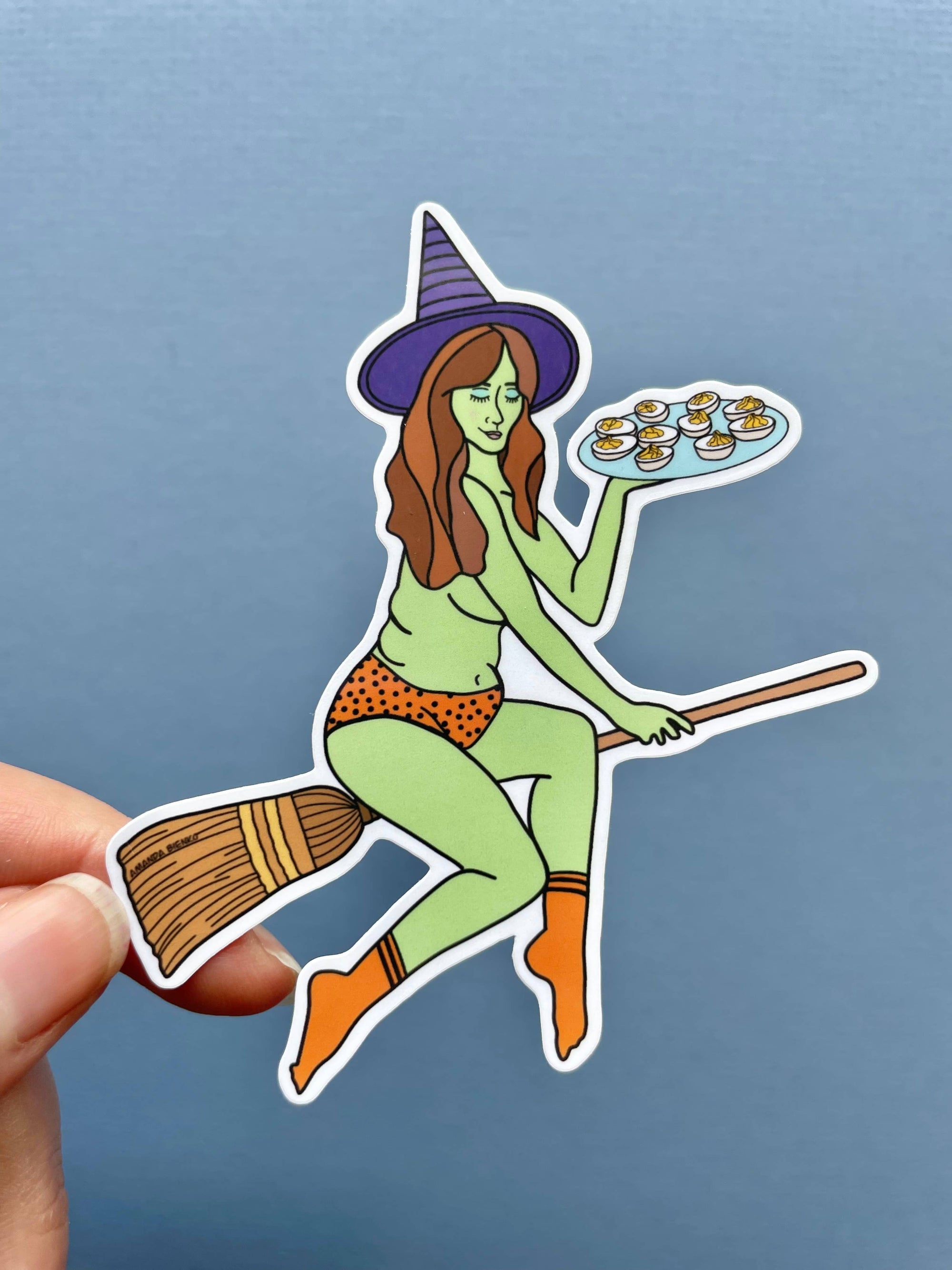 Deviled Eggs Witch Broom Halloween Spooky Sticker/Magnet