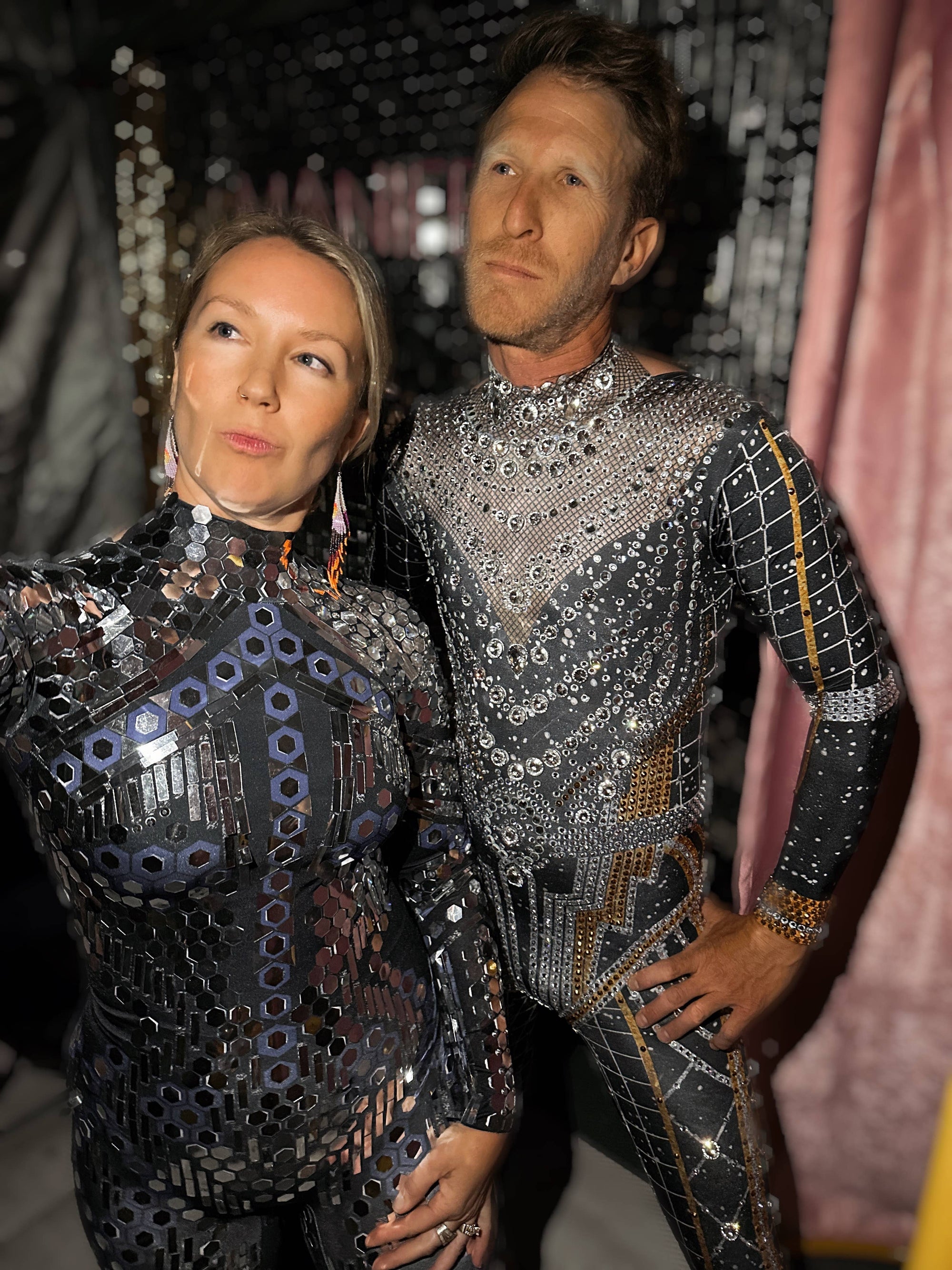 Trinity Reflective Sequins Bodysuit / Black Futuristic Dance