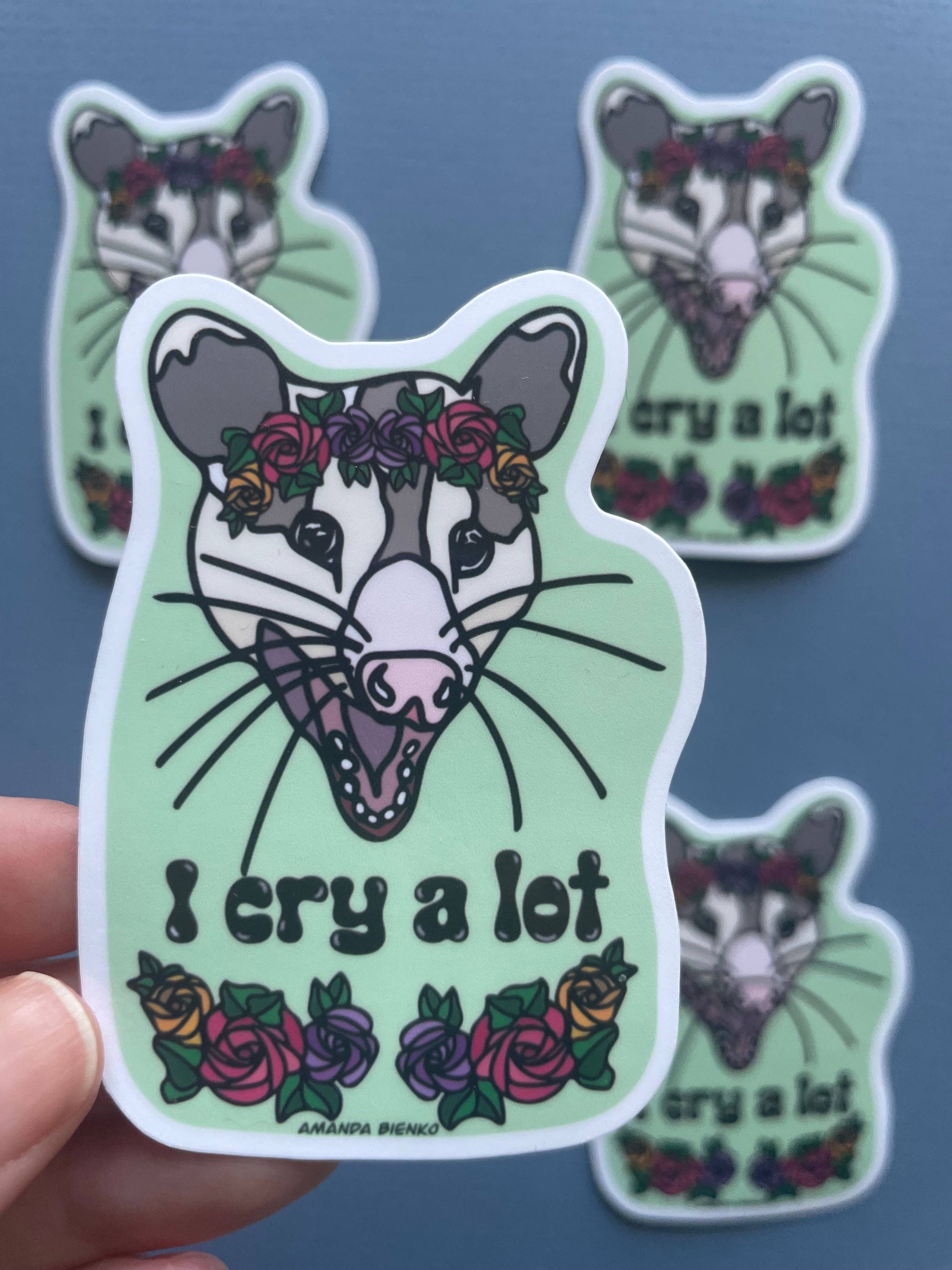 Funny Crying Emotional Possum Flower Sticker
