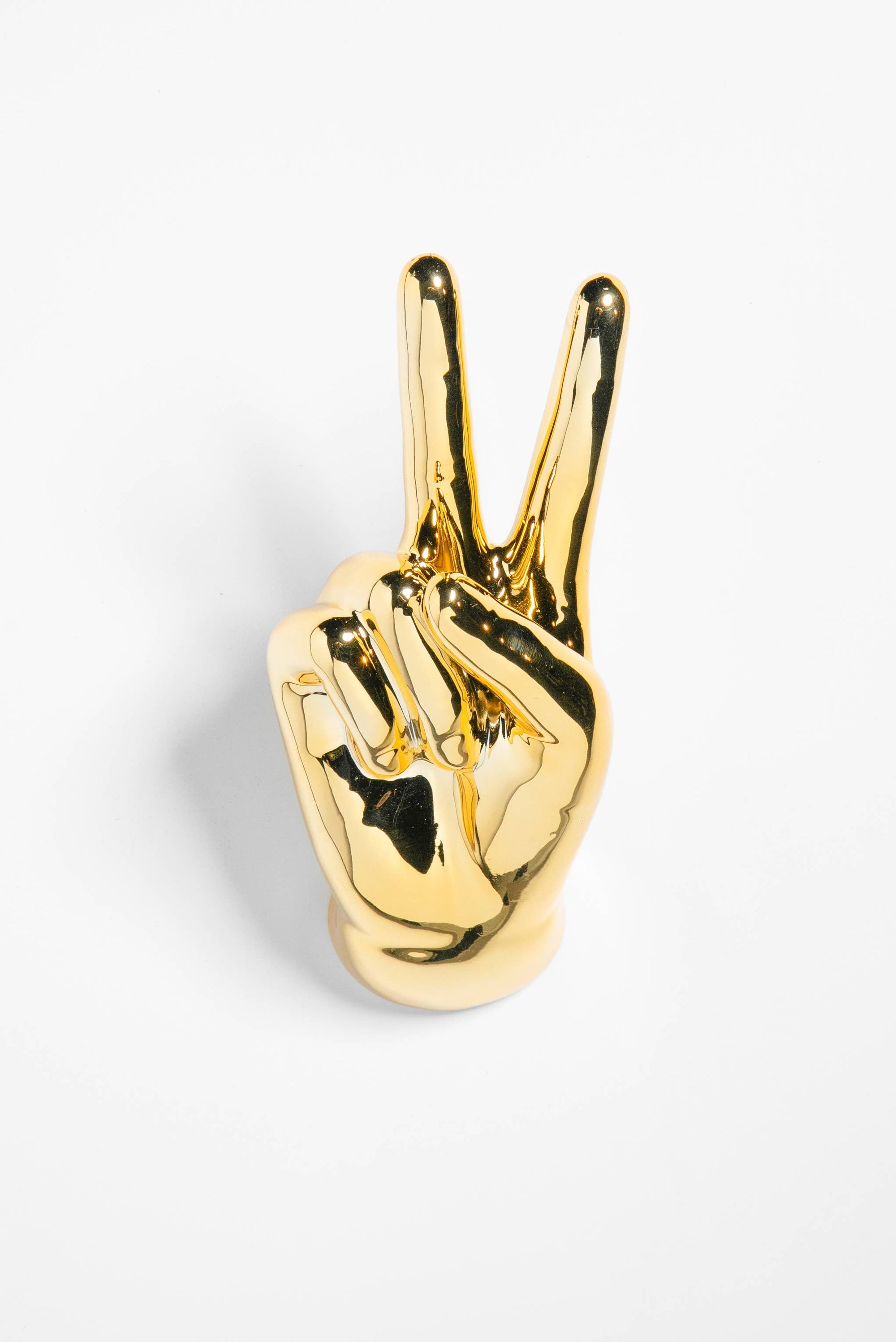 Gold Peace Hand Wall Mounted hook sculpture - 9" tall