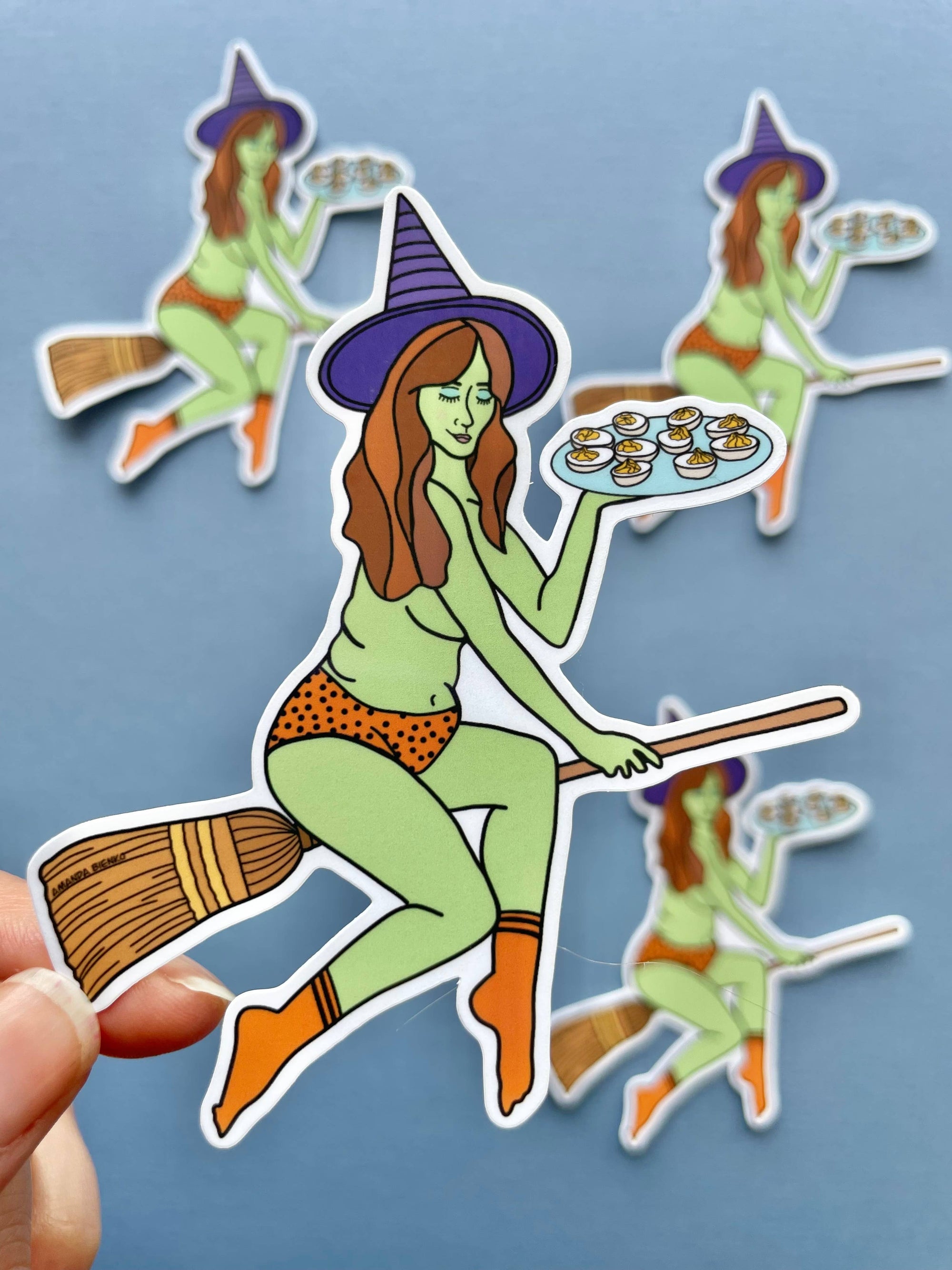 Deviled Eggs Witch Broom Halloween Spooky Sticker/Magnet