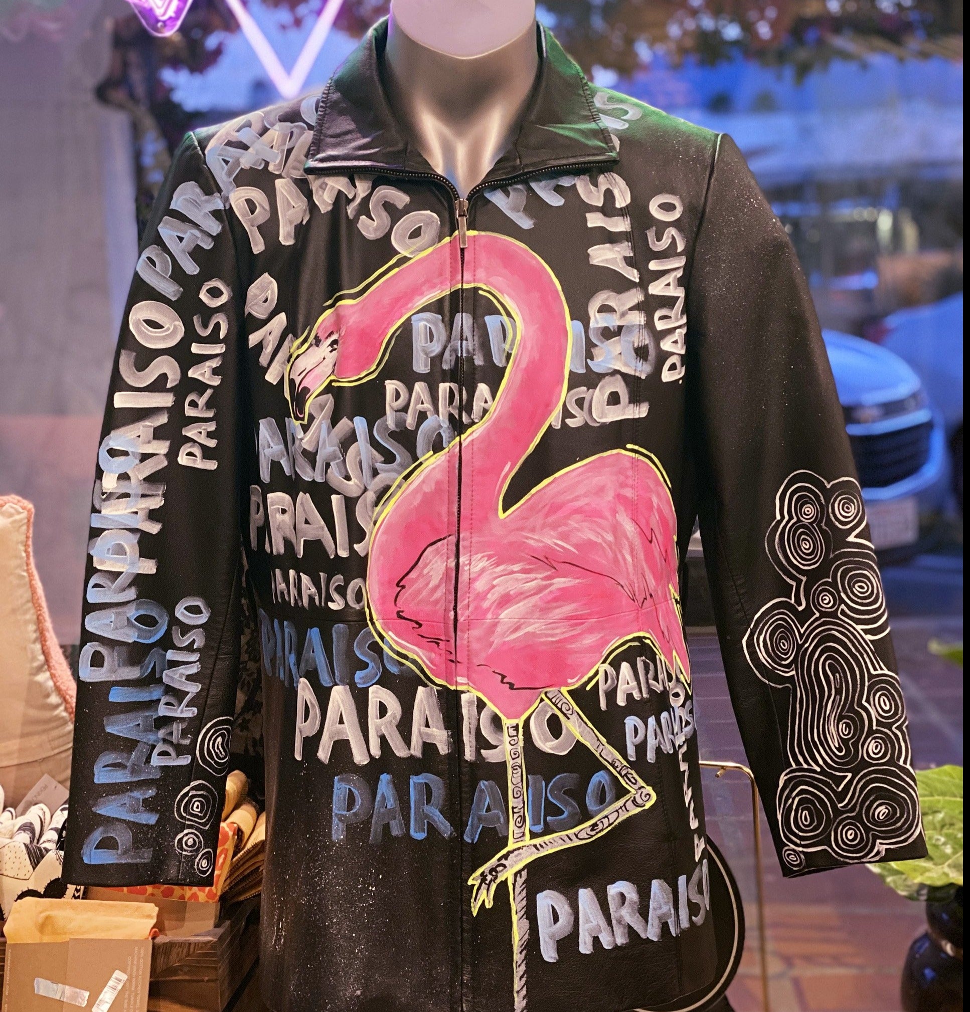 Hand Painted Flamingo Jacket by Dolce Vida