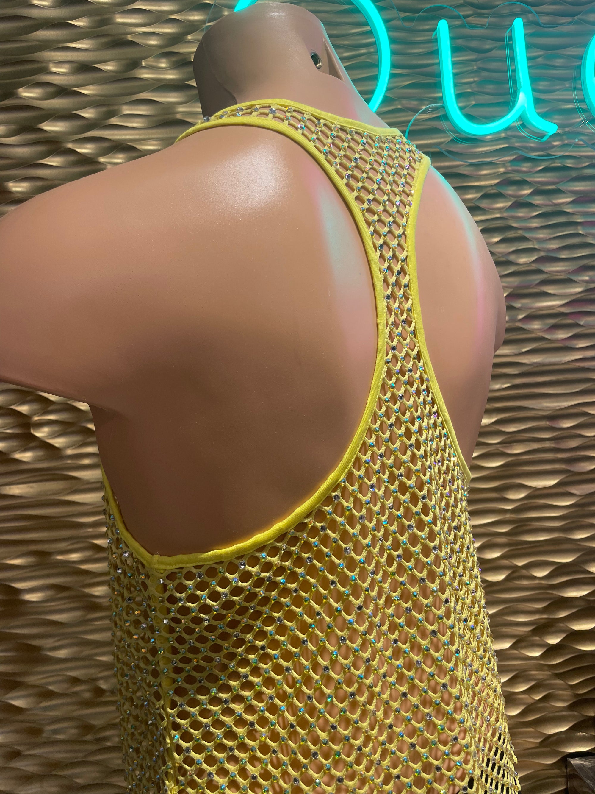 Rhinestoned Mesh Tank Top