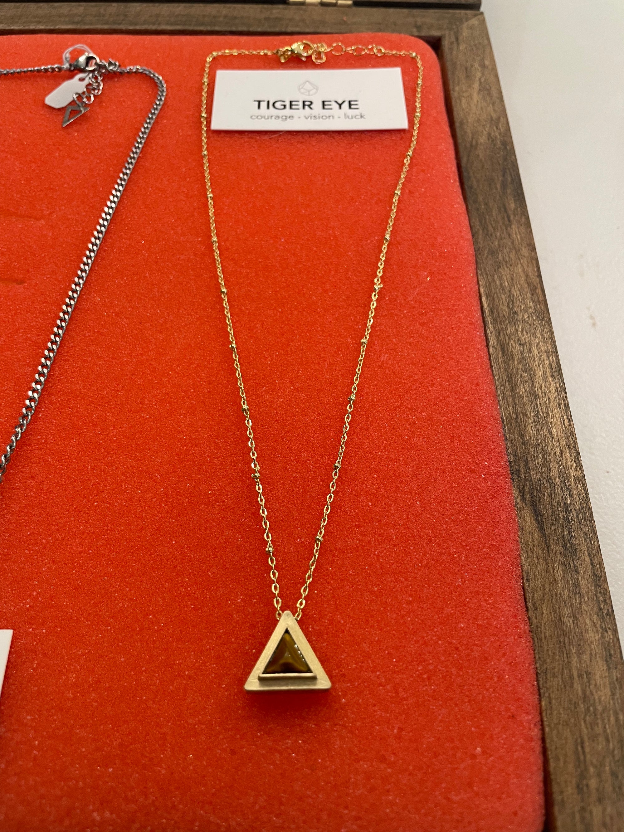 Satellite Tiger Eye Triangle Pendant