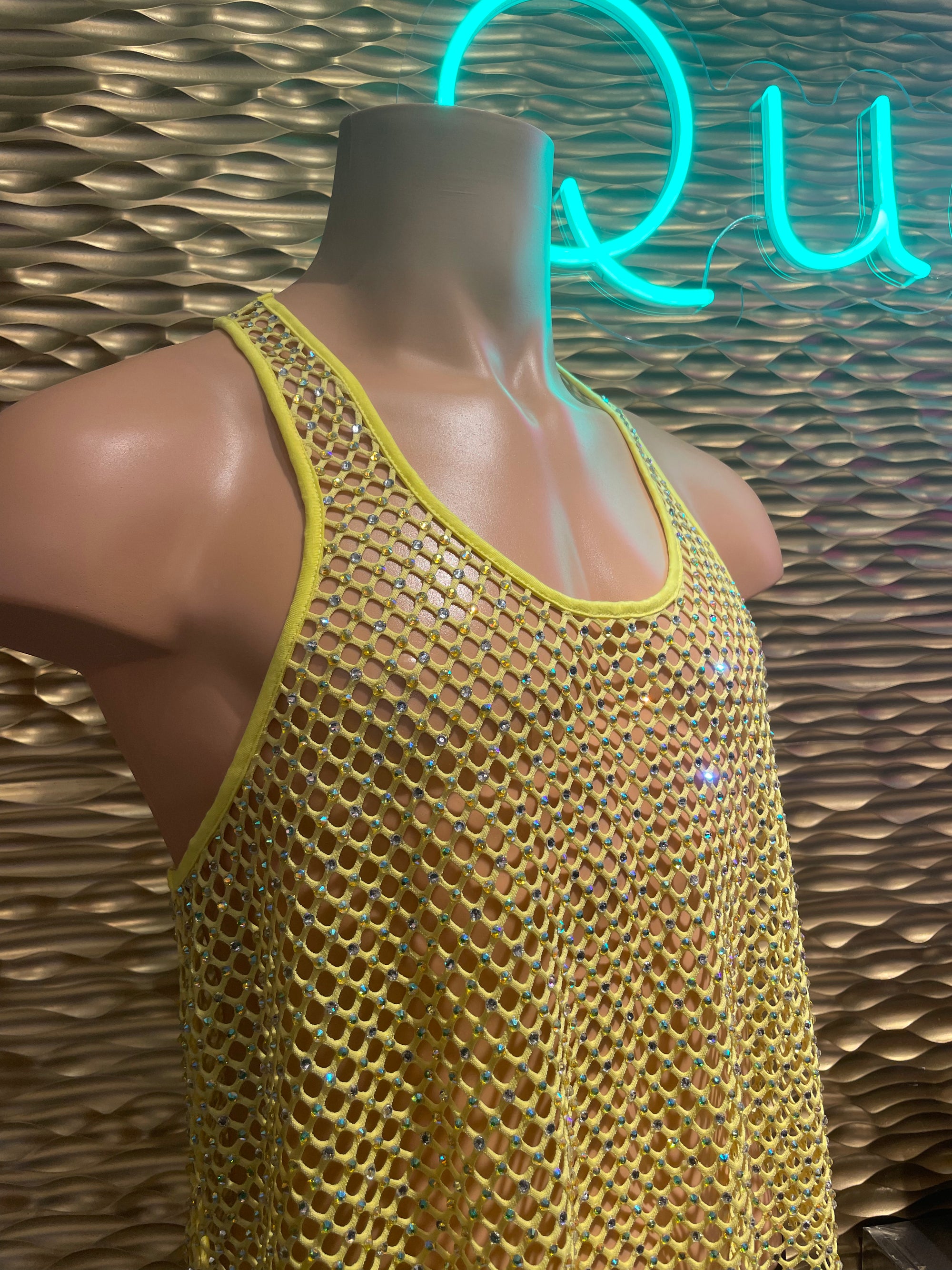 Rhinestoned Mesh Tank Top