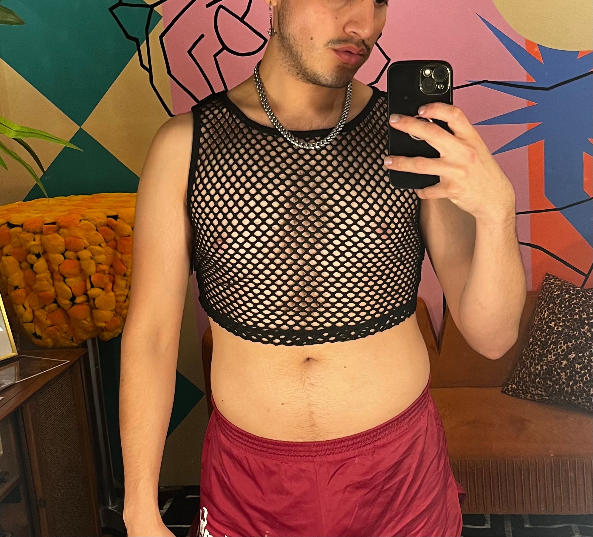 Mesh sleeveless crops (black)